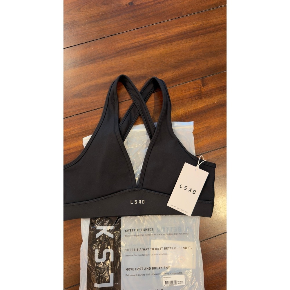LSKD Stamina Sports Bra Black Cross Back Size Medium NEW NWT